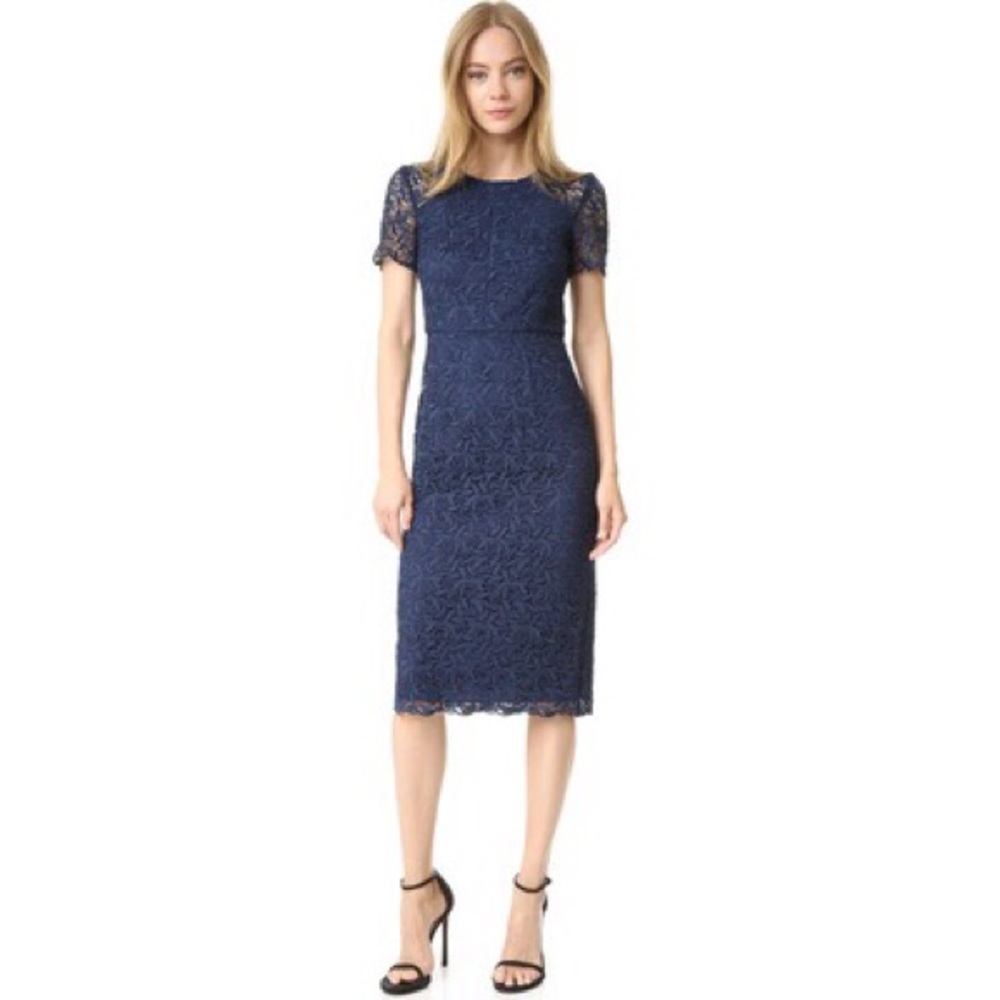 Shoshanna sz 2 NWT Beaux Lace Midi Dress Navy $410